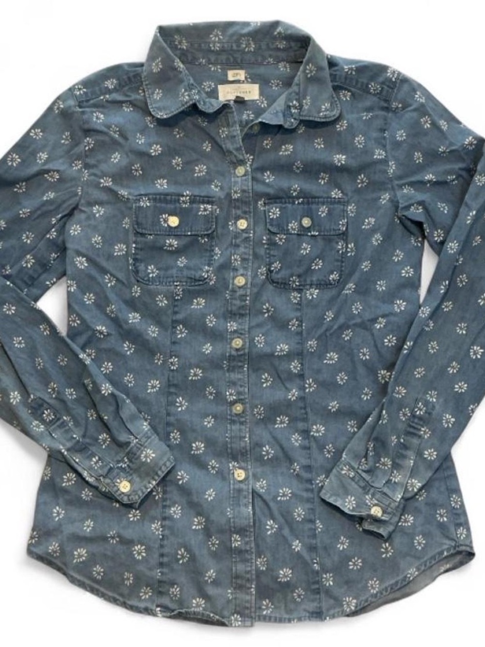 Loft- Blue Floral Denim Button-Up Shirt